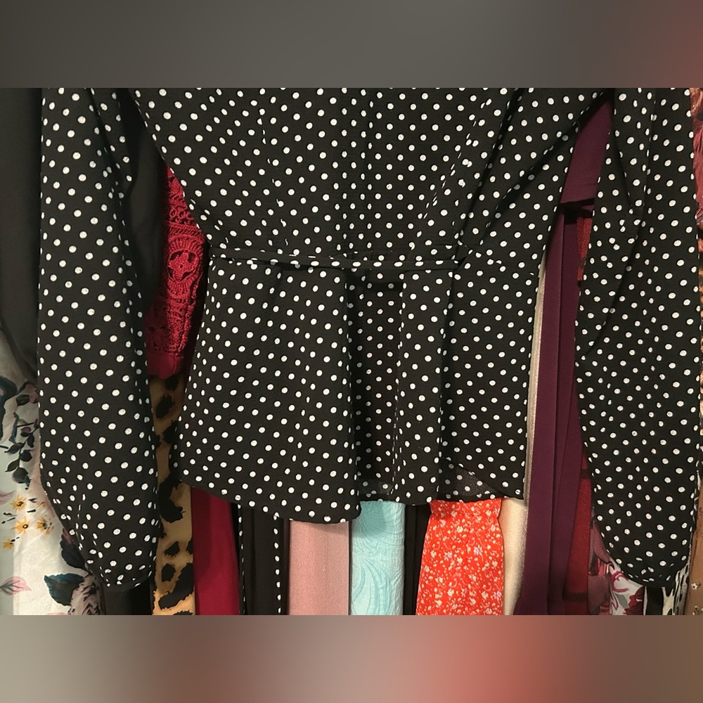 Monteau Black & White Polka Dot Wrap Top - Picture 9 of 12